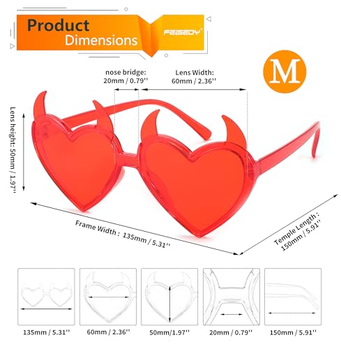 FEISEDY Sunglasses Women Men, Halloween Party Disco Trendy Love Sun Glasses, Rimless Heart Devil Ear Frame B00543