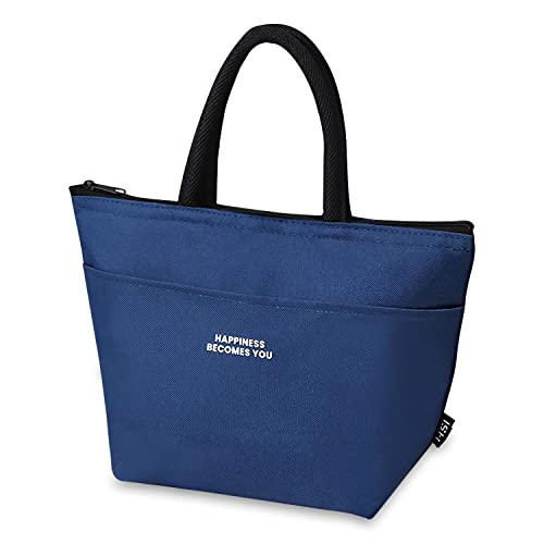 Lunchtasche Kühltasche klein Isoliertasche wassedicht Lunchbag mit Reißverschluss Thermotasche faltbar für Arbeit, Schule und unterwegs (Navy blau) Cover