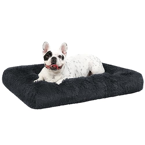 KSIIA Cuscino per Cani Taglia Media, Cuccia Cane Interno, 76x52cm, Peluche Morbida e Soffice, Base Antiscivolo, Lettino per Cani, Lavabile in Lavatrice, Materassino Cane, Grigio scuro