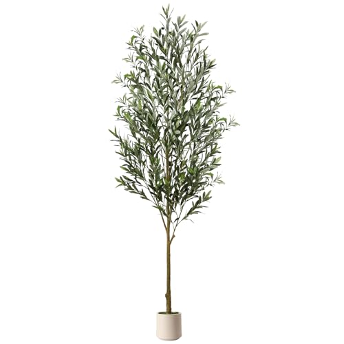 Alupssuc 7FT Artificial Olive Trees, Faux Silk Plant with Lively Artifical Trunk and Lifelike Fruits, Indoor Fake Potted Tree with White Planter for Modern Home Office Living Room Decor