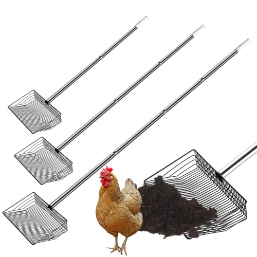 Image of Foandbevi Large Metal Chicken Poop Scooper, 4-in-1 Detachable Tool 20 to 63 inches, Metal Handle, Stainless Steel Chicken Coop Cleaning Tool, Heavy-Duty Poop Shovel for Chicken Coop Accessories