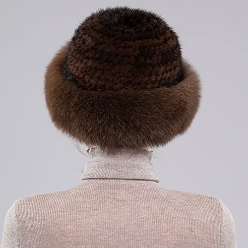 Nwstesle Winter Fur Hat For Women Warm Knitted Fur Cap Beanie For Women Wiht Mink Fur(Brown) #TOP5