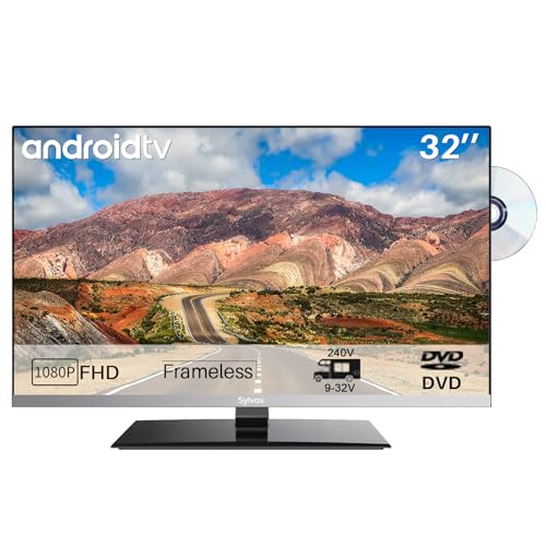 SYLVOX 32 Zoll Smart TV für moterhome, Buit in DVD Player, Android TV Sat Satellite Decoder, HBBTV Android Fernseher für Home Campervan Truck Cruises Trailer RJ45 & WiFi, Frameless 1080P FHD