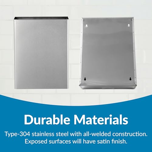 Bobrick Surface-Mounted Waste Receptacle, 6.4-gallon Capacity, Satin-Finish Stainless Steel, Open Top Design with Removable Vinyl Liner, 14" W x 18" H x 6" D (Model B-279) by Bobrick - Image 2