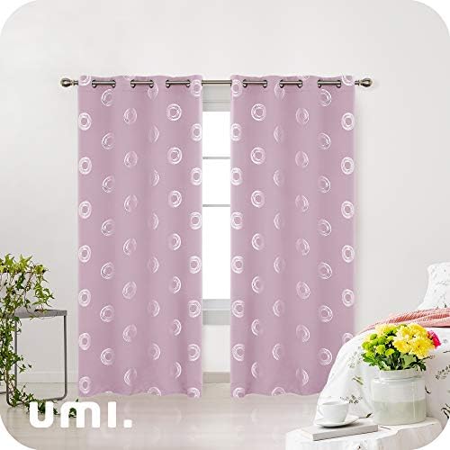 Amazon Brand - Umi Foil Printed Circle Blackout Curtains Thermal Insulated Window Eyelet Curtains Bedroom Curtains for Girl 46 x 54 Inch Light Pink 2 Panels