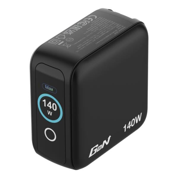 Verbatim Mini GaN Charger 140 W z wyświetlaczem, 4 porty USB-C ładowarka, adapter 3 × USB-C i 1 × USB-A, szybka ładowarka, wielokrotna ładowarka do MacBook, laptopa, iPada, iPhone 17, Samsung EU, UK