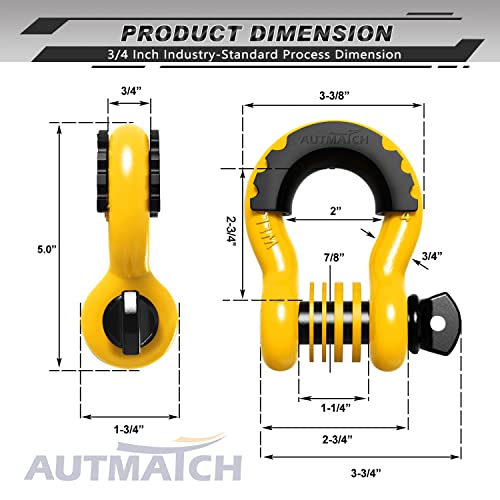 AUTMATCH Manilha de anel D de 1,9 cm (embalagem com 2) Força de ruptura de 1,887 kg com pino de para