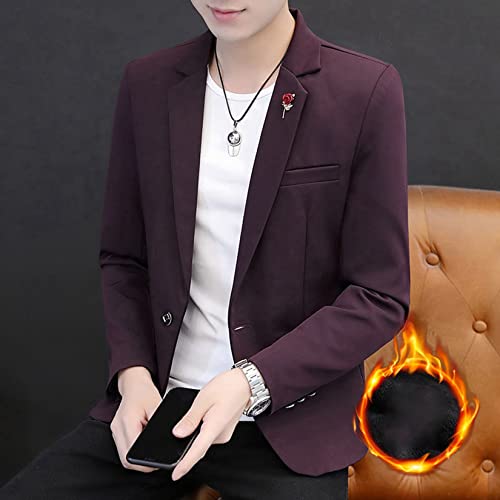 Dawwoti Terno de lã masculino casual slim fit blazer jaqueta de casamento chique casacos, Vinho tint