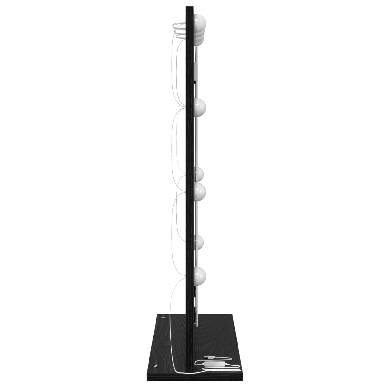 LED Schminkspiegel Schwarz Eichen-Optik 70 x 50 x 18 cm, USB Flachspiegel für Bad, Kosmetik und Rasur, warmweißes Licht im Innenbereich