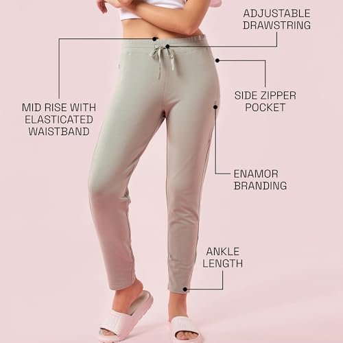 Image of Enamor Mid Rise Ankle Length Drawstring Relax Pants for Women - Slim Fit, Stretch French Terry - E060