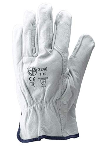 12 PAIA - TG 10 GUANTI IN PELLE FIORE BOVINO BIANCO PER LAVORO ANTINFORTUNISTICA