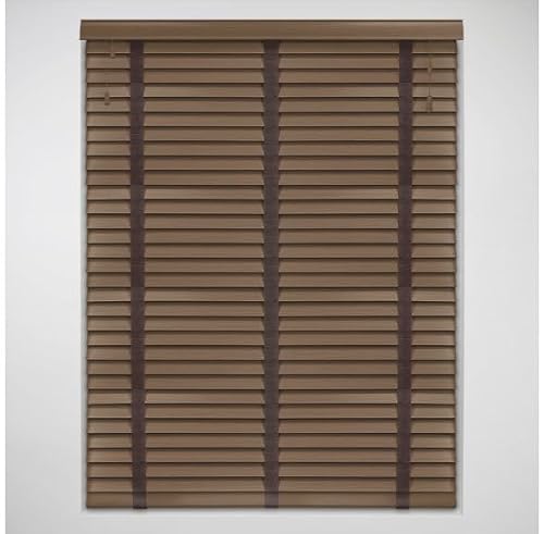 Custom Made To Measure Dark Oak Real Wood Venetian Blinds With Tapes (50mm slats) 211-240cm width x 180cm drop