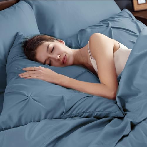 Image of Bedsure Full Comforter Set Mineral Blue - Bed in a Bag Full Size Bedding Set 7 PCS, GentleSoft Pintuck Bed Set Gift for Family, All Season Down Alternative Comforter with Sheets, Pillowcases & Shams