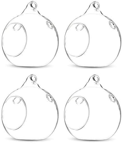 Floralcraft Clear Floralcraft® 8Cm Hanging Vented Glass Tealight Holder Baubles Ball Sphere Terrarium Candle Holder For Wedding Christmas Halloween Home Outdoor Garden Diy Gifts (Set Of 4)