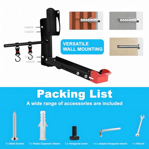 CryoKing Adjustable Bike Wall Mount, Swivel Bicycle Wall Hanger, Steady Rack Holds up to 77lbs, Vertical Garage Cycle Rack with two Storage Hooks, Horizontal Indoor Bike Hanger for one Bicycle Storage