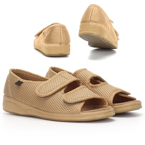 Sandales Orthopédiques pour Femmes Chaussons Diabétiques Lavables Été Bout Ouvert Sandales de Sport Plat Réglables Large Edema Swollen Aîné Chaussures