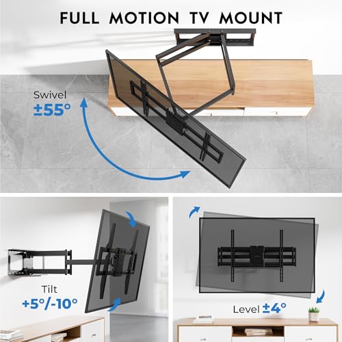 Heavy Duty TV Wall Mount with Extra Long Extendable Arm for 60–110 Inch TVs, Holds Up to 275lbs, Full Motion Bracket with Corner Swivel and Tilt, Max VESA 800x600mm, Fits 24" Studs, Wide Compatibility by BONTEC - Used condition - Image 4