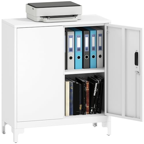 HOMCOM Armario Archivador Metálico con Cerradura, 2 Puertas y Estante, Fácil Montaje, Armario de Oficina Archivador para Estudio Garaje Sala de Estar 80x35x91 cm Blanco