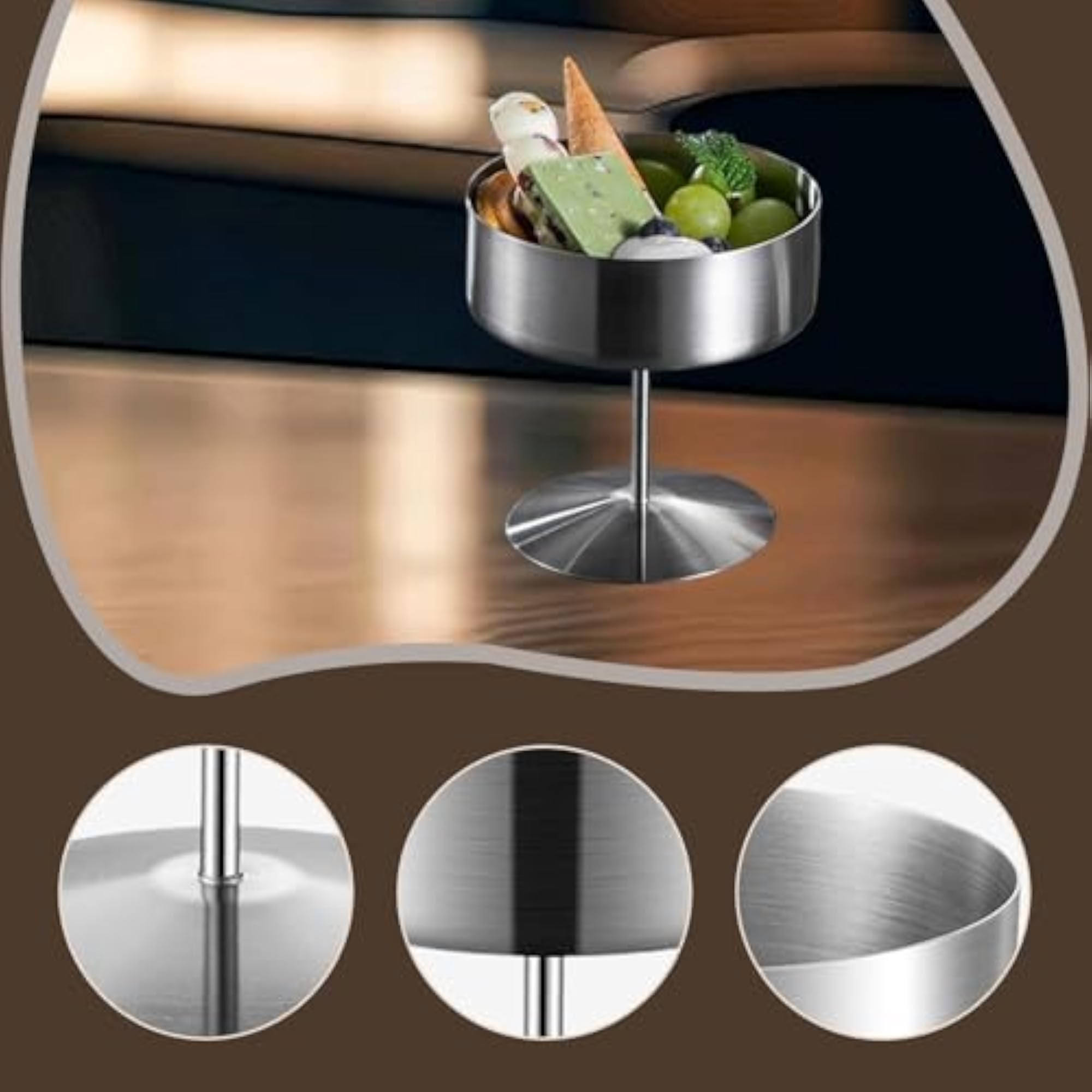 Stainless Steel Dessert Cup, High Footed Ice Cream Cup