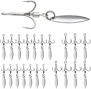 Zsrivk Bladed Treble Hooks Set Blade Spinner Treble Hook Replacement Kit Silver Sequin Three Treble Hooks Tweeter Hook for Trout Bass Freshwater Saltwater