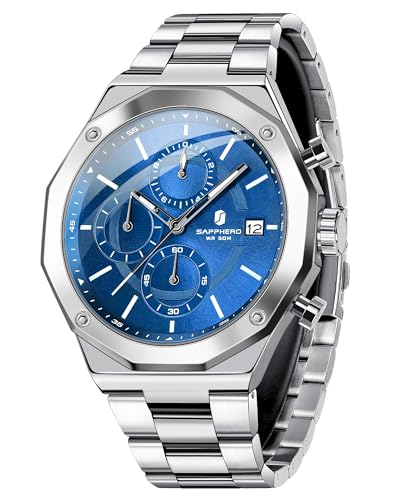 BY BENYAR Relojes para Hombre Reloj de Pulsera de Lujo de Acero Inoxidable 50M Impermeable Movimiento analógico Fecha Reloj Elegante Regalo para Hombres