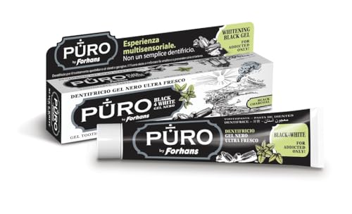 Forhans, Dentifricio Black4White, Dentifricio al Carbone Attivo in Gel, Azione Sbiancante Delicata, per Igiene Orale, Alito Fresco, con Silice Idrata e Fluoro, 75 ml