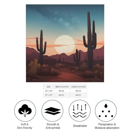 Silk Like Head Scarf for Women Square Breathable Neck Scarf Desert With Cactus Satin Bandanas Fashion Silk Feeling Scarfs Boho Headwear Sleeping Hair Scarfs 18"×18"2