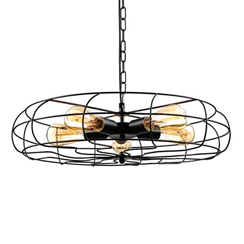 Baycheer Hl416586 Industrial Vintage Wrought Iron Semi Flush Mount Ceiling Light Chandelier Metal Hanging Fixture With 5 Lights, Black #TOP5