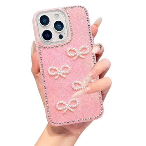 Image of DIZORO Compatible for iPhone 13 Pro Max, Luxury Diamond Cute with Bow Glitter Bling Case with Full Camera Protection PC+TPU Glossy Shiny Back Cover Case for Girls Women (Pink)