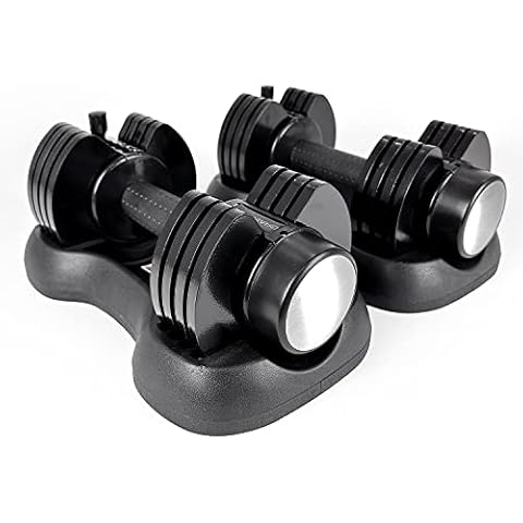 BRAINGAIN 5-in-1 PAIR Adjustable Dumbbell 2-12kg black (Easy Safe Locking Mechanism) Home Fitness Gym Equipment (2x 12kg) Cover
