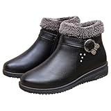 Générique Bottines Fourrées Femme Chaussures d'hiver Couleur Unie Cuir Bottines Plates Fourrure Doublure Chaude Basket Plates Antidérapantes Perforé Boots Fourrées Imperméable D'Extérieur