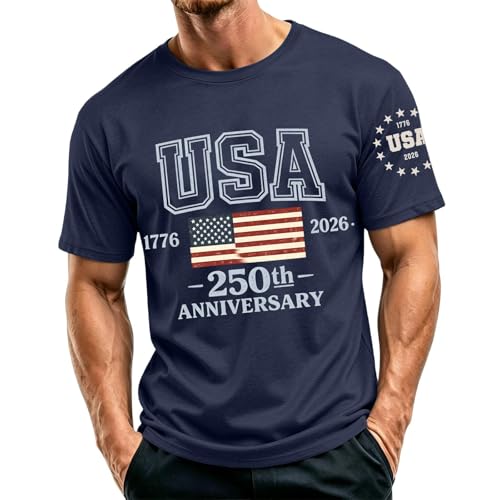 Mens 250 Anniversary USA Shirt,4th of July Shirts for Men Patriotic American Flag Tshirts 250th Anniversary Independence Day Tees Tops