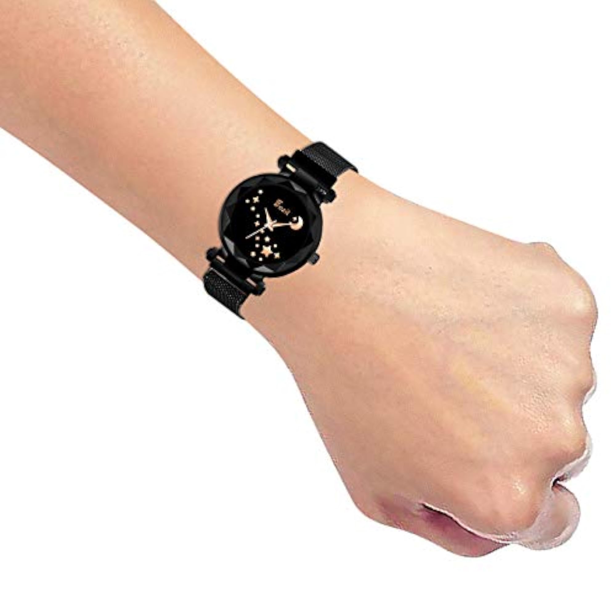 Women's Black Round Diamond Dial Magnet Belt Watch