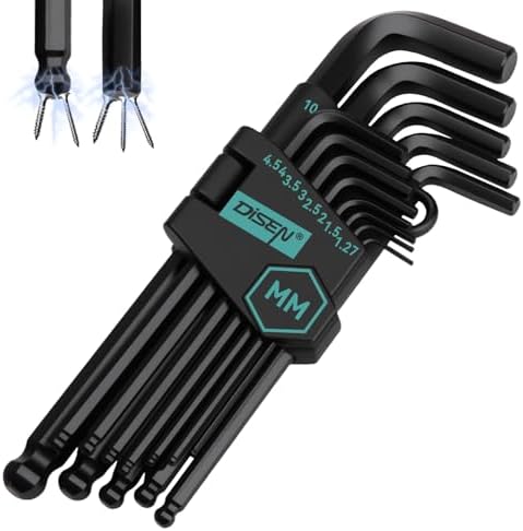 DISEN 13-teiliges Innensechskantschlüssel-Set, metrische Größe mit Kugelende, 1,27-10 mm, langes Armkugel-Design, Chrom-Vanadium-Stahl
