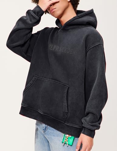 Aelfric Eden Hoodies Mens Acid Wash Hoodie Oversized Vintage Heavyweight Cotton Fleece Hooded Pullover Sweatshirt Black - Thumbnail 2