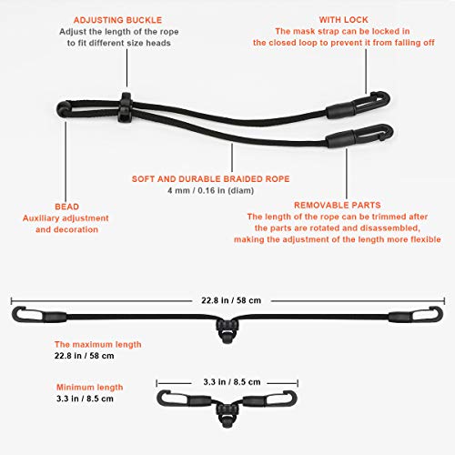 Hx Aurize Extra Long Mask Strap Extenders Adjustable Black 4 Pcs #TOP3