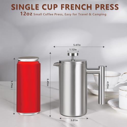12 OZ French Press Coffee Maker, Sturdy Full Stainless Steel Coffee Press by SZHETEFU - Used condition - Image 2