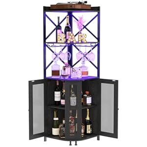 JKsmart Corner Bar Cabinet with LED...