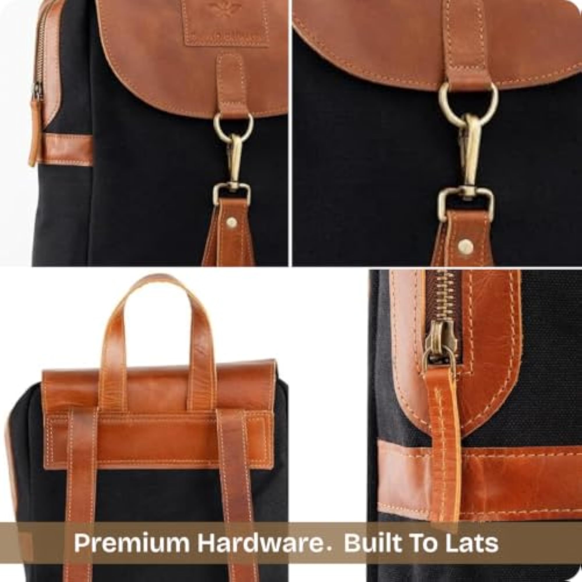 Porto Day Pack Canvas Backpack with Leather Flap