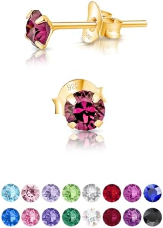 DTPSilver - 925 Sterling Silver Yellow Gold plated * SMALL * Round Stud Earrings made with Glittering Crystals from Swarovski® Elements - Diameter: 4 mm - Many Colours to choose from