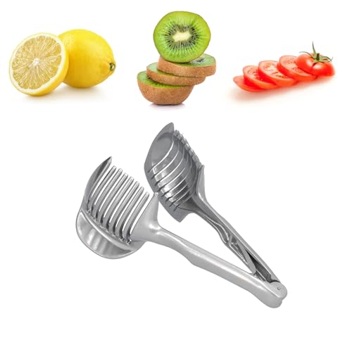 Tomato Slicer, Lemon Slicer, Multipurpose Cutting Tool – Aluminum Alloy Handheld Fruit Tongs for Slicing Tomato, Lemon, Onion, Potato – Kitchen Slicing Aid for Fruits & Vegetables