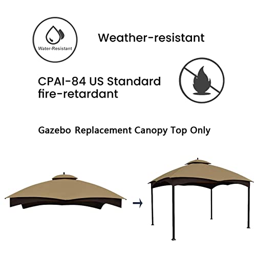 Tanxianzhe Replacement Canopy Top Double Tiered Canopy Cover Roof with Air Vent ONLY FIT for Lowe\'s Allen Roth 10\'x12’ Gazebo #GF-12S004B-1 (Khaki) - Thumbnail 3