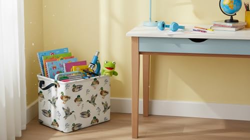 Image of CLOCOR Rectangular Storage Basket,Collapsible Storage Bin,Waterproof Books Box with Handles,Gift Basket(Mallard)