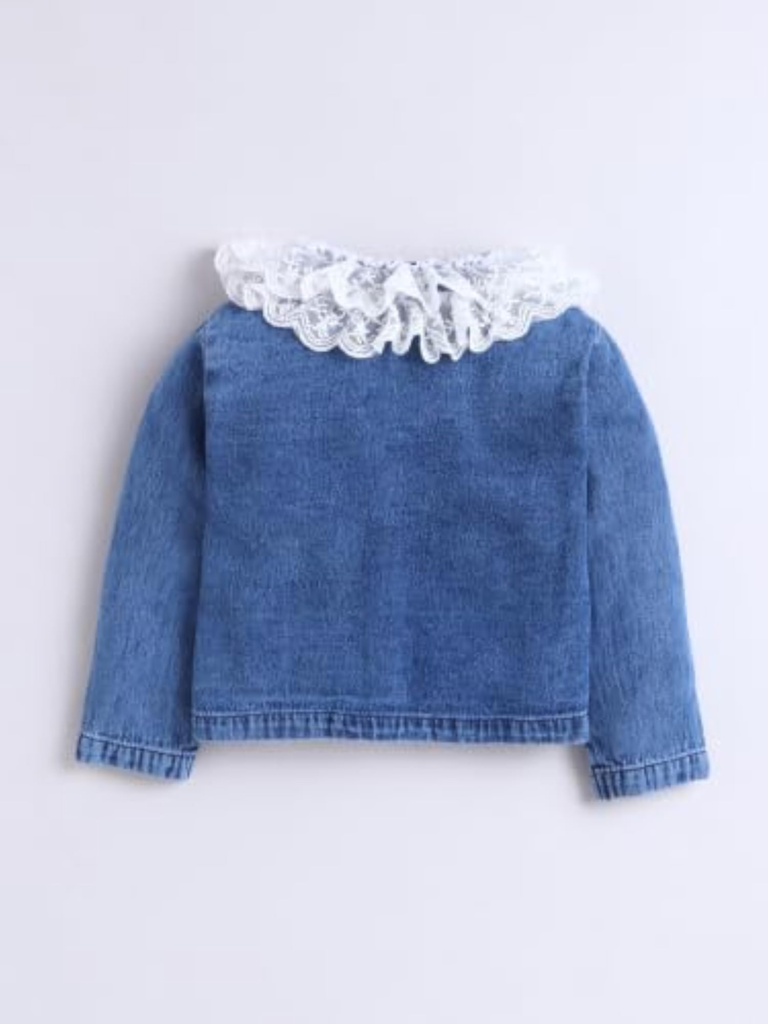 Cotton Denim Pearl Embellished Crop Length Full Sleeves Jacket
