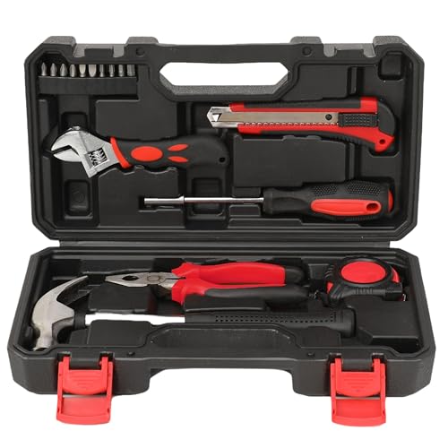 Link Prabal 16-Piece DIY Hand Tool Kit for Home & DIY Use – Includes Plier, Adjustable Wrench, Claw Hammer, Screw driver bit holder, Metric Tape, 25MM Bits Etc. (Black)