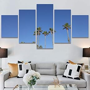 SIGNWIN 5 Panel Canvas Wall Art Palm Tree...
