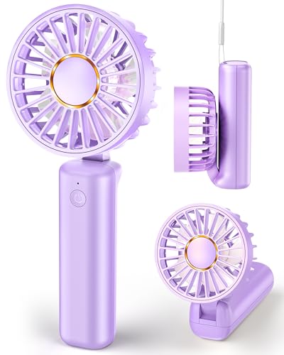 Hssio Mini ventilador de mano, ventilador de mano portátil eléctrico con batería de 180°, 3 velocidades, 2000 mAh, recargable por USB, ventilador personal de maquillaje de pestañas para mujeres y