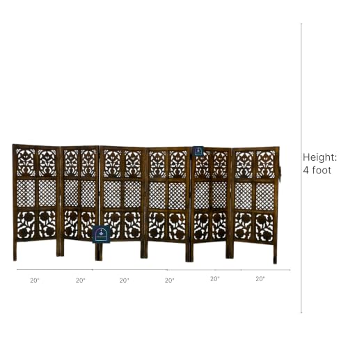Image of Wooden Room Partition Screen with Burnt Wood Finish | Hand Buffed Traditional Handicraft Room Divider | Indoor Room Separator | Puja Room Divider (6 Panel 4 Feet)