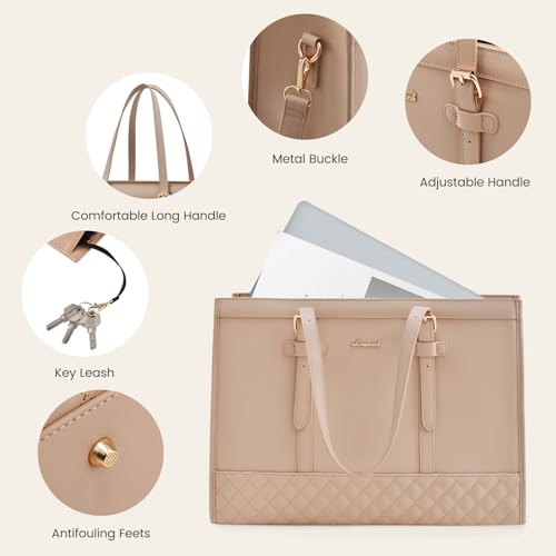 Image of LOVEVOOK Laptop Bag for Women,15.6 inch Laptop Tote Bag Waterproof PU Leather Computer Bag Work Bags for Business Office, Large Capacity Laptop Purse Professional Work Tote Black