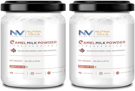 Nutravilla Camel Milk Powder | Whole Freeze Dried Camel Powder Possesses Potential Benefits In Brain Health, Liver And Kidney Function, Cancer, And Allergy Management | 2 Jars Of 120 Grams Each